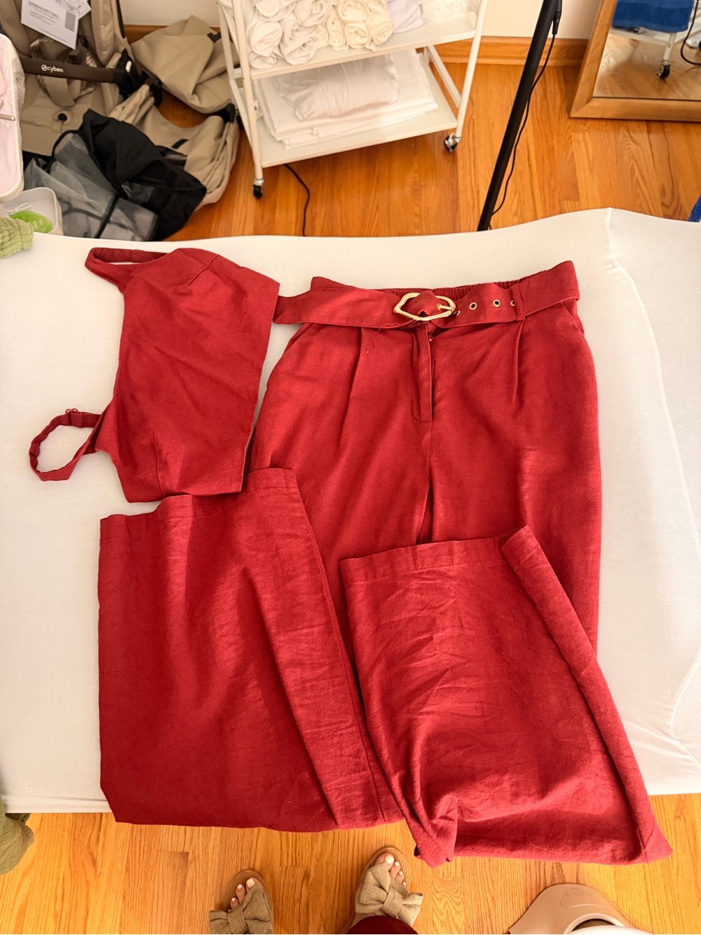 House of Harlow 1960 Red Crop Top and Matching High-Waist Pants Set